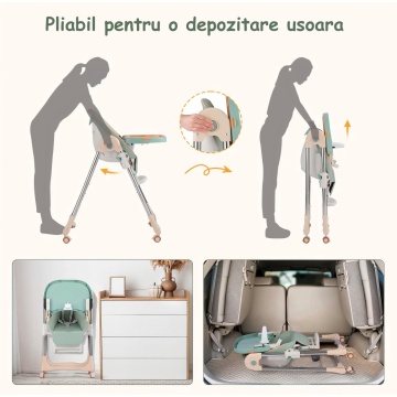 Resigilat - Scaun de Masa 3in1 pentru Bebelusi si Copii, Varsta 6-72 luni, Inaltime Ajustabila, Centura de Siguranta in 5 Puncte, Tavita Reglabila si Detasabila, Greutate Maxima 50kg, Verde - Img 3