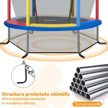Resigilat - Trambulina pentru Copii Mavio®, 140 cm, Interior/Exterior, Plasa de Protectie, Cadru din Otel Galvanizat, Suprafata de Sarit Sigura fara Imbinari, Protectii din Spuma, Capacitate 45 kg, Design Stabil si Colorat - Img 3
