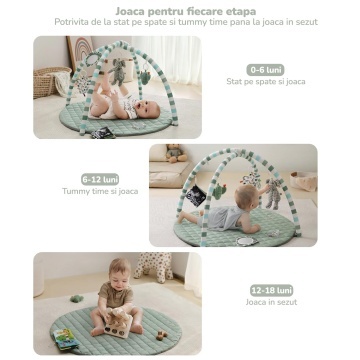 Saltea Activitati Mavio®, Centru de Joaca pentru Bebelusi 0-36 Luni, Arcada cu Jucarii Suspendate, Joc de Dezvoltare Multi-Mod, Stimulare Senzoriala, Jucarii Multiple, Dimensiune 85 x 85 x 50 cm, Verde - Img 4