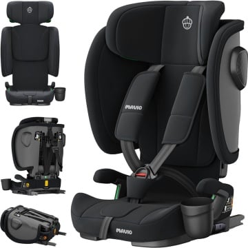 Scaun Auto Bebelusi Mavio®, Model Foldy, Unghi Reglabil, ISOFIX, Copii intre 18 luni - 12 ani, Pliabil, Spatar Rabatabil, Omologat i-Size R129, Protectie Impact Lateral, Centura de Siguranta 5 Puncte, Tetiera Reglabila, Husa Detasabila, Negru - Img 1