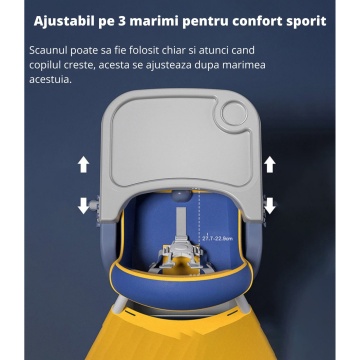 Scaun de Masa 3in1 pentru Bebelusi si Copii, Varsta 6-72 luni, Inaltime Ajustabila, Centura de Siguranta in 5 Puncte, Tavita Reglabila si Detasabila, Loc pentru Depozitare, Albastru - Img 2