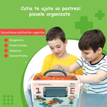 Set de Constructie pentru Copii Mavio®, 228 de Piese, Jucarie Interactiva STEM cu Variante Infinite de Asamblare, Material Solid Non-Toxic, Multicolor, 3 Ani + - Img 3