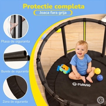 Trambulina pentru Copii Mavio®, 140 cm, Interior/Exterior, cu Bara de Sustinere, Cos si Minge de Baschet Incluse, Plasa de Protectie Interioara, Cadru din Otel Galvanizat, Design Anti-Cadere, Capacitate 45 kg, Sigura si Stabila - Img 2