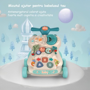 Antemergator Multifunctional Mavio®, pentru Bebelusi si Copii cu Varsta de pana la 36 de Luni, Interactiv si Educativ, Lumini si Sunete, Centru de Activitati, 4 Roti Ajustabile, Turcoaz - Img 9