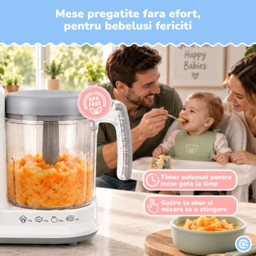 Aparat de Gatit cu Aburi Mavio® pentru Bebelusi, Gatire si Mixare Automata, Mixare Manuala, Functie One-Touch, Timer Automat, Cana 1050 ml, Capacitate Mixare 400 ml, Rezervor Apa 250 ml, Curatare Profunda, BPA Free, 300 W - Img 8