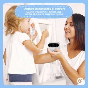 Aspirator Nazal Electric Mavio® pentru Bebelusi si Copii, 9 Trepte de Putere Ajustabile, Functie Muzicala si Lumina de Veghe, Reincarcabil, Varfuri din Silicon Moale, Portabil - Img 2