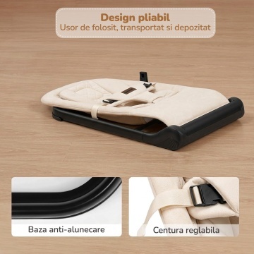 Balansoar Bebelusi Mavio®, 0-6 Luni, Greutate Maxima 9 kg, Reglare Inaltime pe 3 Niveluri, Cadru Rezistent din Fier si Aluminiu, Sezut Confortabil, Design Ergonomic, Stabil si Usor de Transportat, Bej - Img 5