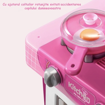 Bucatarie Multifunctionala Completa pentru Copii, Interactiva, 53 de Piese, cu Lumini si Sunete Realiste, Chiuveta cu Circuit de Apa, Cuptor, Plita, Simulare Gatit, 74 cm Inaltime, Culoare Roz - Img 6