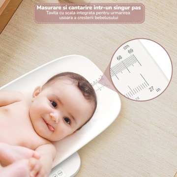 Cantar Bebelusi Mavio®, 2 in 1, Greutate Maxima 150 kg, Interval 30 g - 150 kg, Display LED, Functie Auto-Hold, Suprafata Anti-Alunecare, Masurare Inaltime, Bebelus si Mama, Diviziune 5 g, Unitati g, kg, oz, lb, lb - Img 3