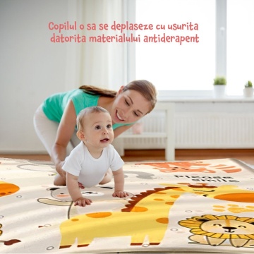 Covoras de Joaca Termic Mavio®, Grosime 1 cm, Imprimeu Savana, Doua Fete, Pliabil, Material Non-Toxic, Atractiv pentru Copii - Img 8