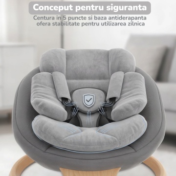 Leagan Electric pentru Bebelusi Mavio®, Pentru Bebelusi 0+ Luni, Greutate Maxima 9 kg, 5 Viteze de Leganare, Functie Muzica, Timer, Bluetooth, Telecomanda, Centura de Siguranta in 3 Puncte, Plasa Anti-Insecte, Cadru Rezistent, Pliabil - Img 5