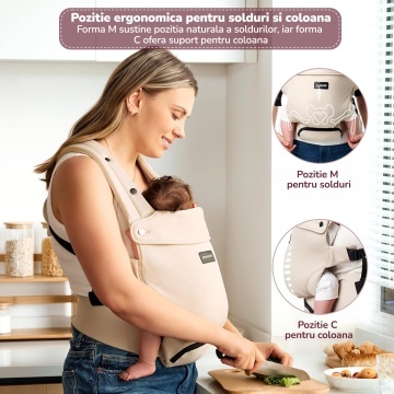 Marsupiu Ergonomic pentru Bebelusi Mavio®, 0-9 Luni, 3.2-11 Kg, Air Mesh Respirabil, Suport pentru Spate si Solduri, Bretele Incrucisate, Catarame Sigure, Protectie UV Ajustabila, Suport Captusit pentru Gat, Pozitie Ergonomica M si C, Bej - Img 7