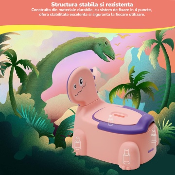 Olita pentru Copii Mavio®, Model Dinozaur, Colac Moale, Design Ergonomic, Non-Toxic, Varsta 1-6 Ani, Compartiment Detasabil, Maner Transport, Usor de Curatat, Picioare Anti-derapante, Roz - Img 6