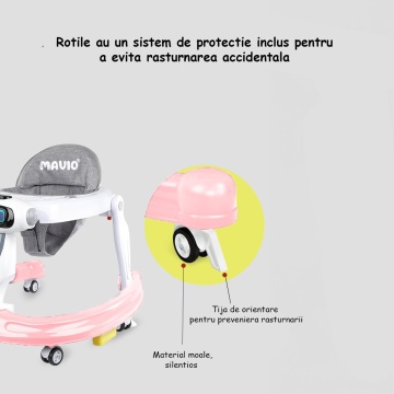 Premergator Reglabil pentru Bebelusi cu Varsta intre 6-18 Luni, Mavio®, Pliabil, 3 Jucarii, Greutatea Maxima Suportata 12 kg, Roz - Img 5