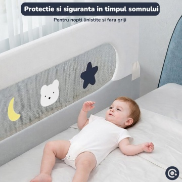 Resigilat - Bariera de Protectie Laterala pentru Pat Mavio®, 150 x 50 cm, Bariera Siguranta Pat Copii, Cadru Otel, Material Oxford 300D + Poliester, Inaltime 50 cm, Pliabila, Sistem Fixare Sigur, Pentru Saltea, Gri - Img 2