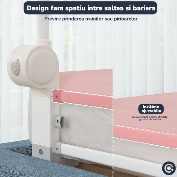 Resigilat - Bariera de Protectie Laterala pentru Pat Mavio®, 180 x 60 cm, Bariera Siguranta Pat Copii, Cadru Otel, Material Oxford 300D + Poliester, Inaltime 60 cm, Pliabila, Sistem Fixare Sigur pentru Saltea, Gri - Img 8