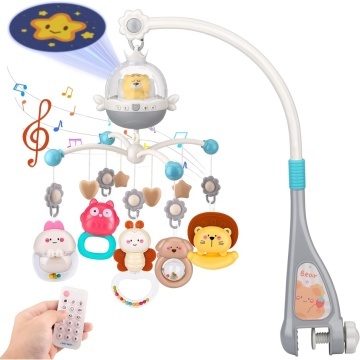 Resigilat - Carusel Muzical pentru Patut Mavio®, Model Little Bear, Proiector Lumini pentru Bebelusi, Sunete Albe & Cantece de Leagan, Telecomanda, Temporizator 20/40/60 min, 0+ luni, ABS Non-Toxic, Albastru