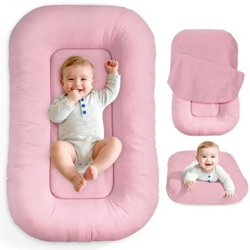 Resigilat - Cosulet Bebelus pentru Dormit Mavio®, Baby Lounger, Pentru Bebelusi 0-12 Luni, Material 100% Bumbac, Design Ergonomic, Spatiu Confortabil pentru Odihna si Relaxare, Usor de Folosit Acasa sau in Calatorii, Roz