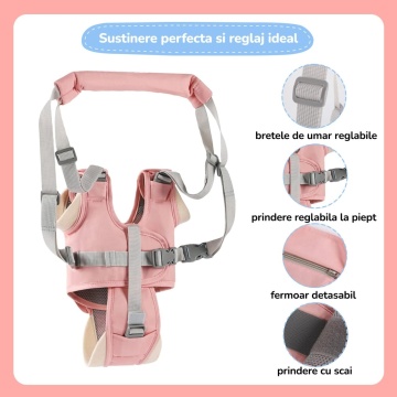 Resigilat - Ham Premergator, Mavio®, Bebelusi 9-24 Luni, Multifunctional, Material Respirabil, Complet Ajustabil si Ergonomic, Suport Inghinal Detasabil, Protectie Spate Parinti, Sistem Siguranta Dublu, Roz - Img 3