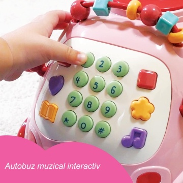 Resigilat - Jucarie Interactiva pentru Copii Mavio®, Telefon Educativ Tip Autobuz Muzical, cu Sunete Diverse, Jocuri, Roz - Img 2