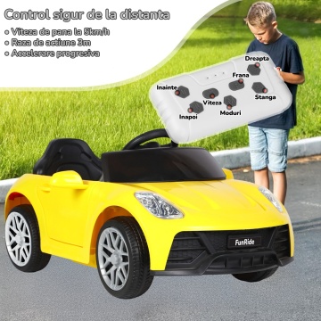 Resigilat - Masinuta Electrica Mavio®, Model FunRide, Copii 3 - 8 Ani, Telecomanda, Viteza 5km/h, Doua Motoare, Faruri, Cauciucuri EVA, Oglinzi, Galben - Img 6