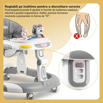 Resigilat - Premergator Copii 2 in 1 Mavio®, Model EasyRide, Rotobil pentru Bebelusi, Mod Antemergator, Varsta Recomandata 6-36 Luni, Maner, Pliabil, Inaltime Ajustabila, Jucarii Interactive, Anti Cadere, Roti 360 Grade, Masuta Mancare Bebe - Img 4