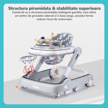 Resigilat - Premergator Copii 2 in 1 Mavio®, Resigilat - Model MyRide, Rotobil, Mod Antemergator, Varsta 3-36 Luni, Pliabil, Inaltime Ajustabila, Cos Baschet, Gri - Img 4