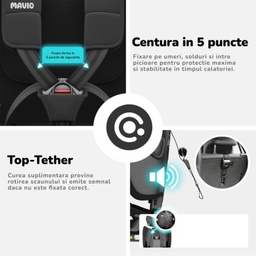 Resigilat - Scaun Auto Bebelusi Mavio®, Model Foldy, 76-150 cm, Unghi Reglabil, ISOFIX, Copii intre 18 luni - 12 ani, Pliabil, Omologat i-Size R129, Protectie Impact Lateral, Centura de Siguranta 5 Puncte, Tetiera Reglabila, Husa Detasabila, Negru - Img 4