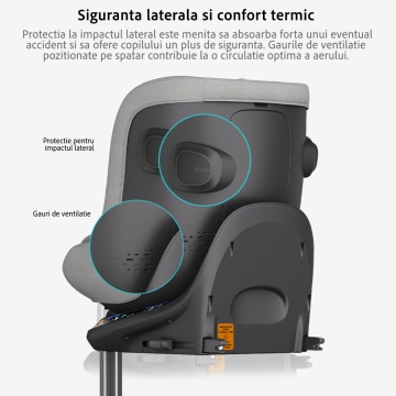Resigilat - Scaun Auto Bebelusi Mavio®, Model Shield, Picior Fixare, 40-105 cm, Rotire 360 Grade, Unghi Reglabil, ISOFIX, Copii 0 luni - 4 ani, Spatar Rabatabil, Omologat i-Size R129, Protectie Impact Lateral, Centura de Siguranta 5 Puncte - Img 5