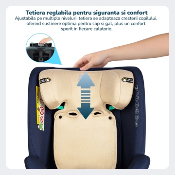 Resigilat - Scaun Auto Bebelusi Mavio®, Model Traveler, 40-150 cm, Rotatie 360 de grade, ISOFIX, Copii intre 0 - 12 ani, Omologat i-Size R129, Albastru/ Crem - Img 4