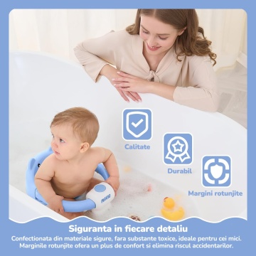 Resigilat - Scaun de Baie pentru Bebelusi Mavio®, Model Little Bear, Sistem Blocare, Varsta 6 luni+, Practic, Usor de Folosit, 4 Ventuze Fixare, Gauri Scurgere, Sezut si Spatar Confortabile, Materiale Sigure, Albastru - Img 2