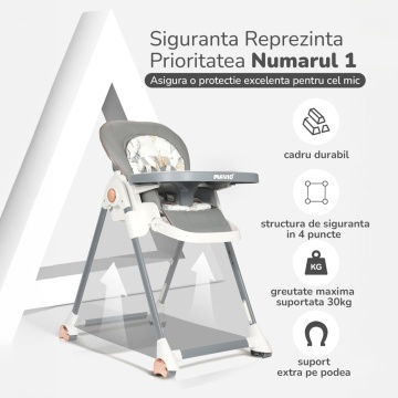 Resigilat - Scaun de Masa 3 in 1 Mavio® Ascend, Inaltime Ajustabila, Roti Detasabile, Varsta 6-36 luni, Greutate Maxima 30kg, Inclinare, Gri - Img 3
