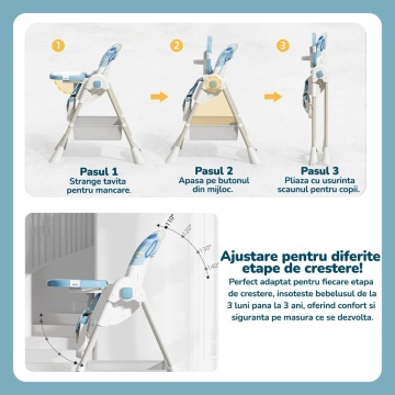 Resigilat - Scaun de Masa 3 in 1 pentru Bebelusi si Copii Mavio®, Model OMNY, 6-36 luni, Inaltime Reglabila, Greutate Maxima 25kg, Albastru - Img 7