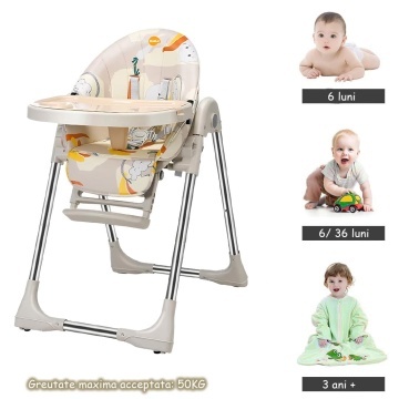Resigilat - Scaun de Masa 3in1 pentru Bebelusi si Copii, Varsta 6-72 luni, Inaltime Ajustabila, Centura de Siguranta in 5 Puncte, Tavita Reglabila si Detasabila, Greutate Maxima 50kg, Crem - Img 4