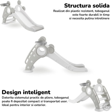 Resigilat - Tobogan Copii Mavio® cu Cos Baschet, 1–4 Ani, Panta Alunecare 115 cm, Structura HDPE Durabila, Pliabil, Stabil si Sigur, Design Ergonomic, Interior/Exterior, Dimensiuni 125x66x33 cm, Gri - Img 4