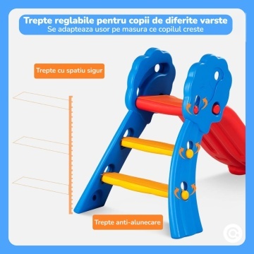 Resigilat - Tobogan Copii Mavio® cu Cos Baschet, 2–5 Ani, Panta Alunecare 98 cm, Structura HDPE Durabila, Stabil si Sigur, Design Ergonomic, Interior/Exterior, Dimensiuni 107x60x72 cm - Img 6
