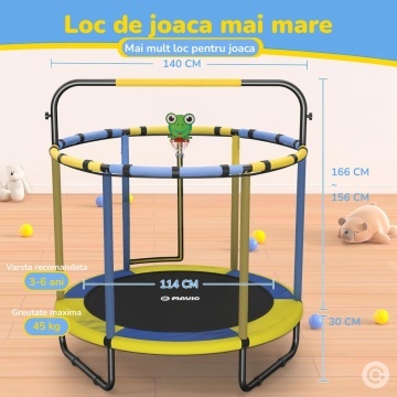 Resigilat - Trambulina pentru Copii Mavio®, 140 cm, Interior/Exterior, cu Bara de Sustinere, Cos si Minge de Baschet Incluse, Plasa de Protectie Interioara, Cadru din Otel Galvanizat, Design Anti-Cadere, Capacitate 45 kg, Sigura si Stabila - Img 6