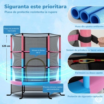 Resigilat - Trambulina pentru Copii Mavio®, 140 cm, Interior/Exterior, Plasa de Protectie, Cadru din Otel Galvanizat, Suprafata de Sarit Sigura fara Imbinari, Protectii din Spuma, Capacitate 45 kg, Design Stabil si Colorat - Img 3