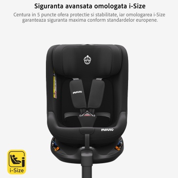 Scaun Auto Bebelusi Mavio®, Model Shield, Picior Fixare, 40-105, Rotire 360 Grade, Unghi Reglabil, ISOFIX, Copii 0 luni - 4 ani, Spatar Rabatabil, Omologat i-Size R129, Protectie Impact Lateral, Centura de Siguranta 5 Puncte, Tetiera Reglabila, Negru - Img 6
