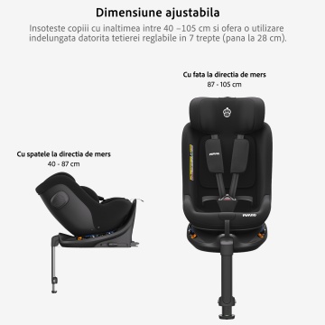 Scaun Auto Bebelusi Mavio®, Model Shield, Picior Fixare, 40-105, Rotire 360 Grade, Unghi Reglabil, ISOFIX, Copii 0 luni - 4 ani, Spatar Rabatabil, Omologat i-Size R129, Protectie Impact Lateral, Centura de Siguranta 5 Puncte, Tetiera Reglabila, Negru - Img 2