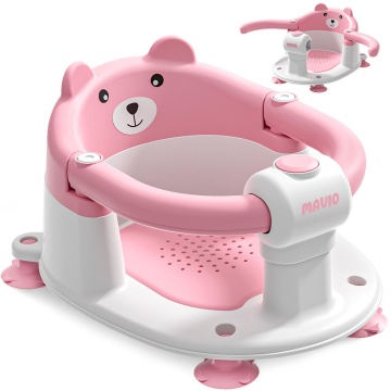 Scaun de Baie pentru Bebelusi Mavio®, Model Little Bear, Sistem Blocare, Varsta 6 luni+, Practic, Usor de Folosit, 4 Ventuze Fixare, Gauri Scurgere, Sezut si Spatar Confortabile, Materiale Sigure, Roz