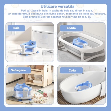 Scaun de Baie pentru Bebelusi Mavio®, Model Little Bear, Sistem Blocare, Varsta 6 luni+, Practic, Usor de Folosit, 4 Ventuze Fixare, Gauri Scurgere, Sezut si Spatar Confortabile, Materiale Sigure, Albastru - Img 7