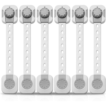 Set 6 Sigurante Usi Copii, Blocheaza Sertare, Frigider, Congelator, Ajustabile pe Lungime, Adeziv Puternic 3M, Fara Urme dupa Indepartare, Sistem de Inchidere Dublu, Gri - Img 1