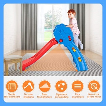 Tobogan Copii Mavio® cu Cos Baschet, 2–5 Ani, Panta Alunecare 98 cm, Structura HDPE Durabila, Stabil si Sigur, Design Ergonomic, Interior/Exterior, Dimensiuni 107x60x72 cm - Img 7