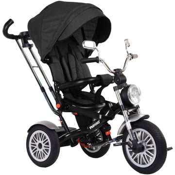 Tricicleta pentru Copii Mavio®, Pozitie de Somn, Centura de Siguranta, Far cu Lumina, Oglinzi, Cauciucuri Spuma EVA, Greutate Maxima Admisa 25kg, Negru - Img 1