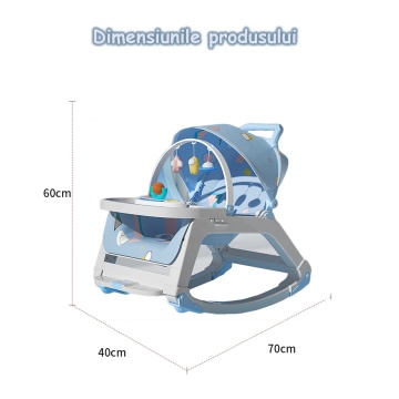 Balansoar Multifunctional 4 in 1, Ergonomic, Spatar Reglabil in Trei Trepte, Jucarii Detasabile, Centura de Siguranta, Masuta Retractabila, Husa Detasabila si Lavabila, Greutate Suportata 25 kg, Albastru - Img 2