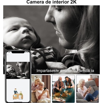Camera de Supraveghere si Baby Monitor, 3MP, Wi-Fi 2 Ghz, Rezolutie 2K, Detectarea Miscarii, Interior, Card de Memorie 32 GB Inclus, Audio Bidirectional, Filmare Selectiva, Unghi Captare 360° - Img 5