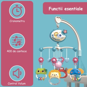 Carusel Muzical Patut Bebelusi Mavio®, Multifunctional si Interactiv cu Proiectie, Sunete Linistitoare, Cantece, Albastru - Img 2