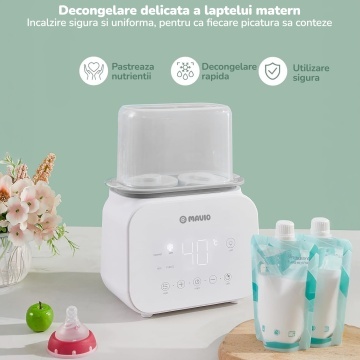 Incalzitor Dublu pentru Biberoane Mavio®, Putere 500 W, Capacitate 2 Biberoane, Pentru Lapte si Mancare Bebelusi, Functie Sterilizare, Decongelare Lapte Matern, Incalzire Rapida, Ecran LCD, Material PP BPA Free, Varsta 0-3 Ani - Img 4