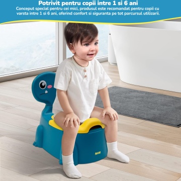 Olita pentru Copii Mavio®, Model Dinozaur, Colac Moale, Design Ergonomic, Non-Toxic, Varsta 1-6 Ani, Compartiment Detasabil, Maner Transport, Usor de Curatat, Picioare Anti-derapante, Albastru - Img 5